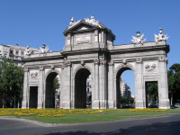 The Puerta de Alcala (Alcala Gate) monument in the Plaza de la Independencia (Independence Square) in Madrid